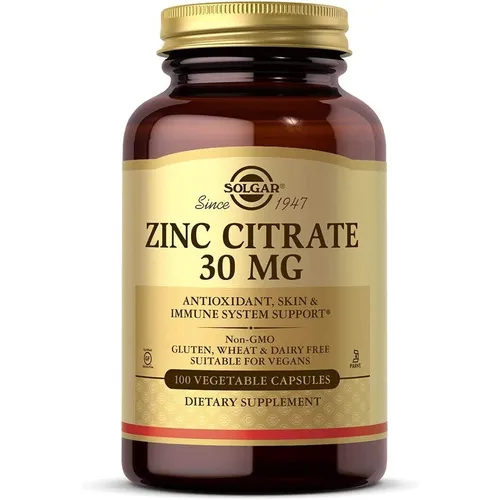 Citrato De Zinc 30mg 100 Capsulas Vegetales Solgar Sabor Neutro