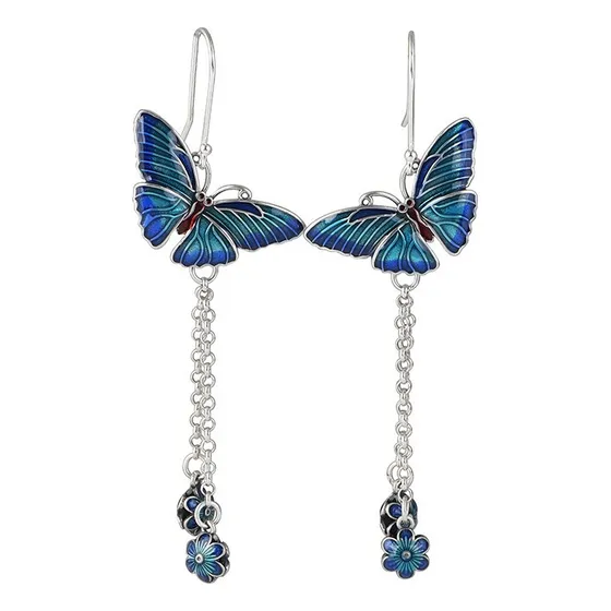 Aros Colgantes Mariposa Gancho Plata S925 Mujer