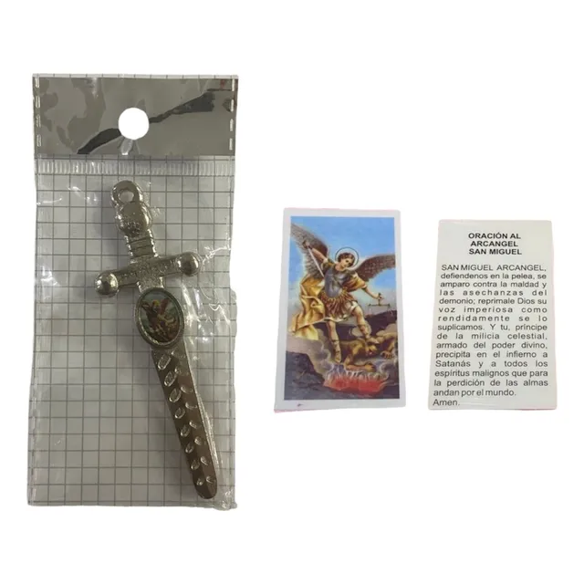 Espada San Miguel Arcangel Pequeña + Vitela Con Oración