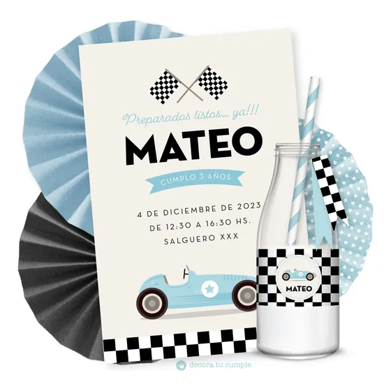 Kit Imprimible Autito Autitos Vintage Celeste Personalizado