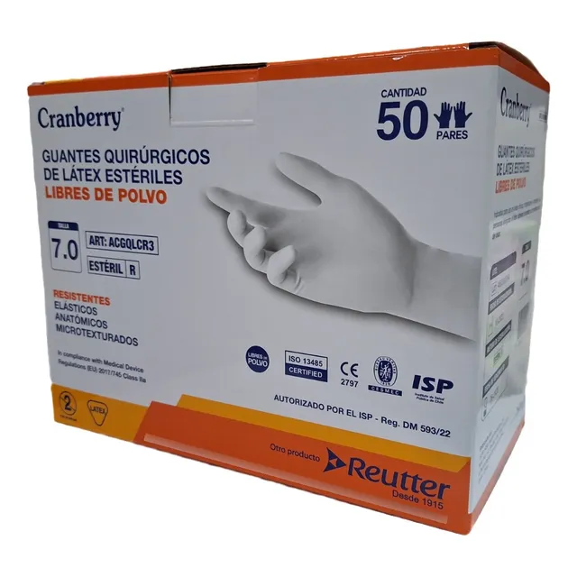 Guante Quirurgíco De Látex Estériles S/polvo 7.0 Cranberry