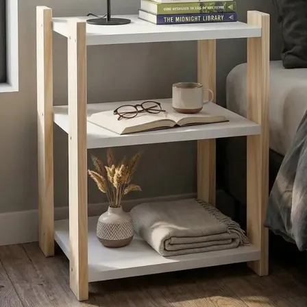 Mesa de luz Shopfer 3 Estantes de Melamina y Madera - 50cm x 38cm x 34cm - blanco mate x 1