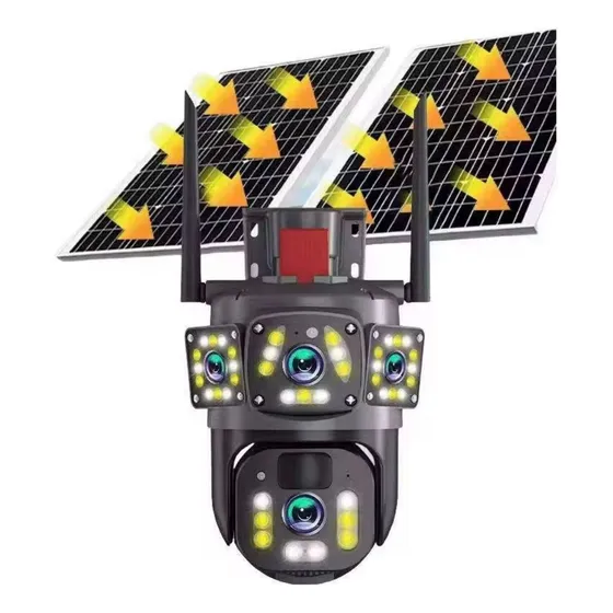 Cámara Seguridad Wifi Triple Lente 3mp Solar Con Sd Negro