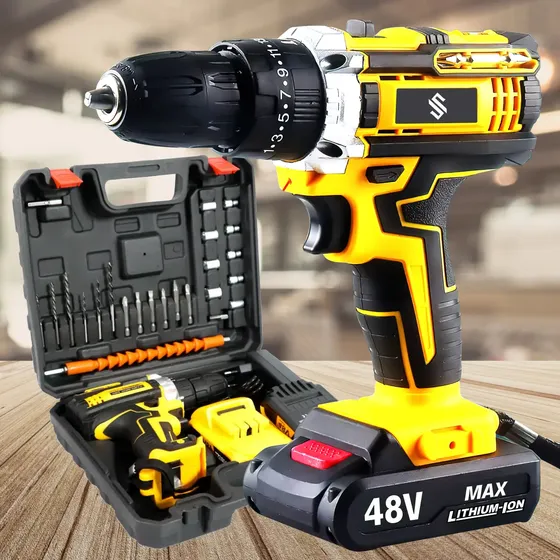 Parafusadeira Furadeira C/ 2 Baterias Maleta Kit Completo Led Eixo Flexível Vários Níveis Torque
