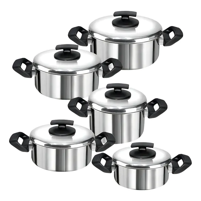 Jogo 5 Panelas Aluminio Polido Grandes E Grossas Cor Prateado