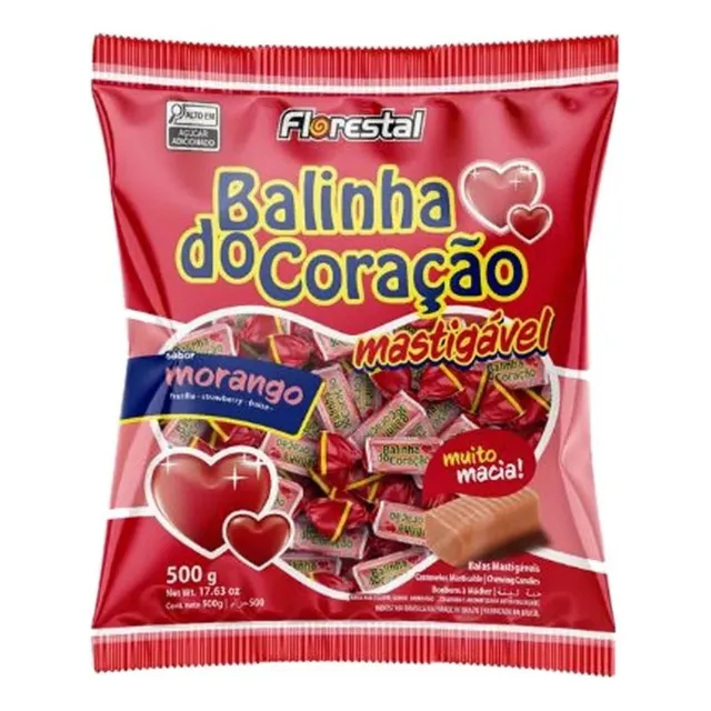 Bala Mastigável Balinha Do Coração Morango 500g