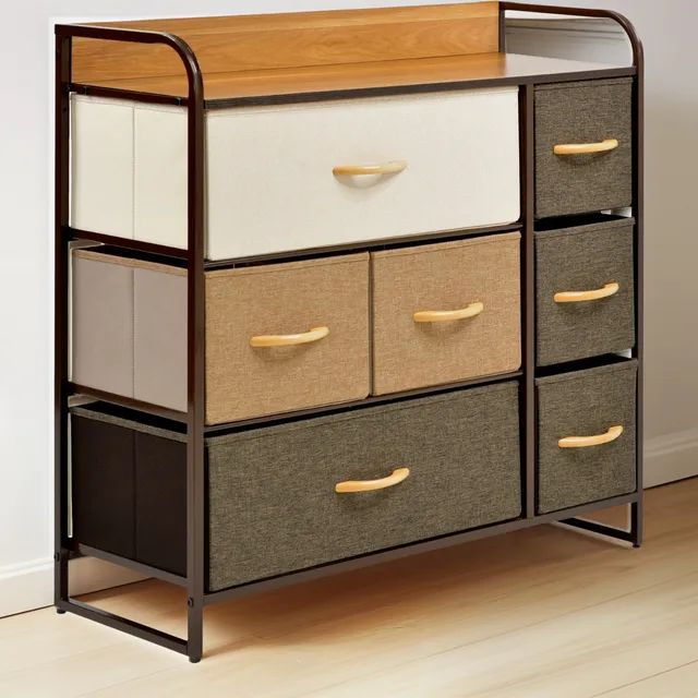 Mueble Buro Organizador Comoda Metal 7 Cajoneras Tela Color Café