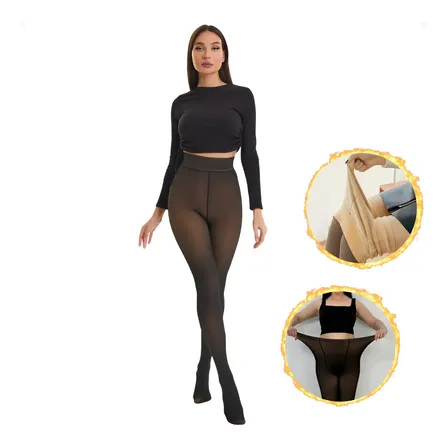 Meia Calça De Lã Térmica Translúcida Forrada Pelinho Pelúcia Preto/ Translucida Térmica Premium 36 - 44