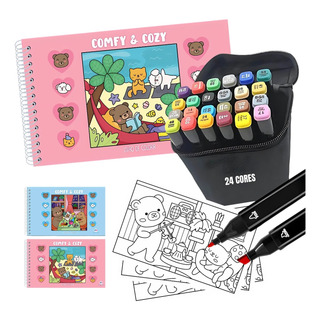 Kit 1 Livro De Colorir Comfy E Cozy 96 Påginas + 24 Canetinha Ponta Dupla Para Colorir Educativo Volta As Aulas Férias Kit 1 Livro De Colorir Comfy E Cozy 96 Påginas + 24 Canetinha Ponta Dupla Para Colorir Educativo Volta As Aulas Férias