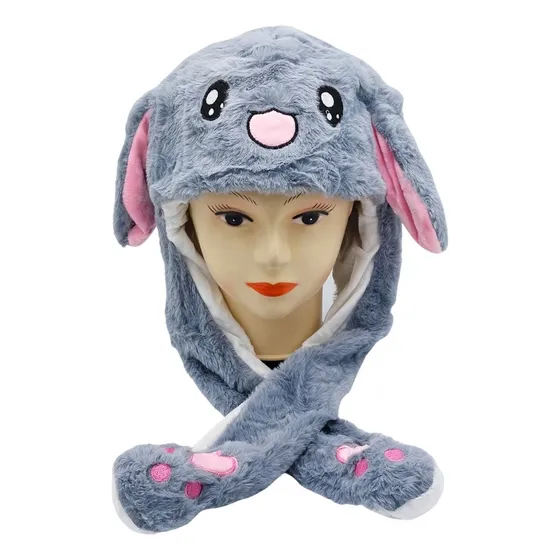 Gorro Mueve Orejas Conejo Gris Con Luces Led