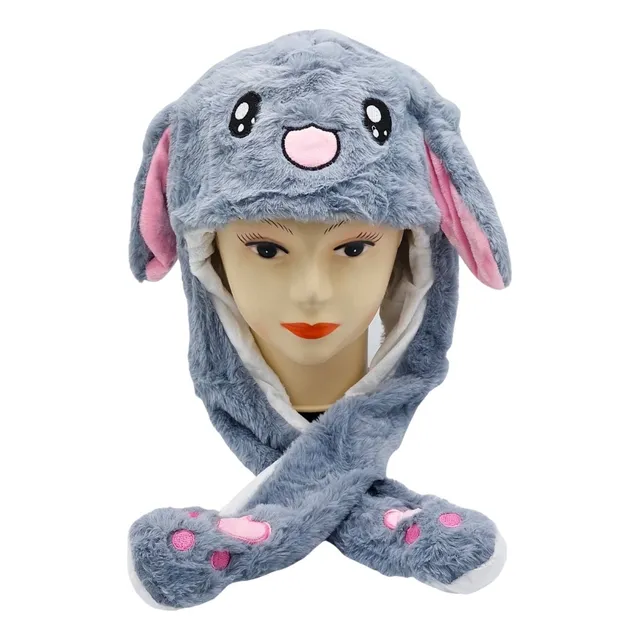 Gorro Mueve Orejas Conejo Gris Con Luces Led