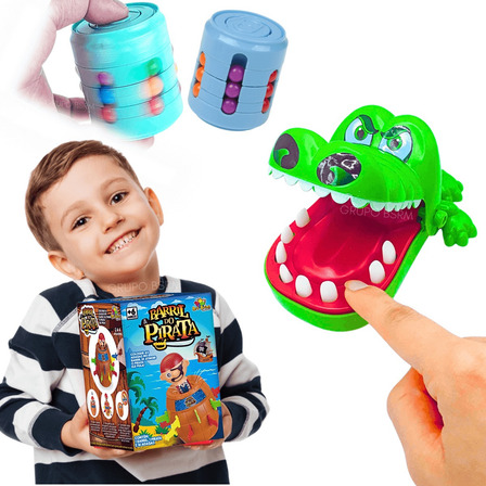 Kit Jogos Crocodilo Morde Dedo Pula Pirata Barril Brinquedo Kit Jogos Crocodilo Morde Dedo Pula Pirata Barril Brinquedo