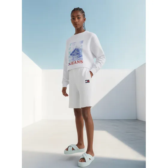 Sudadera Cropped Ligera Con Ola Estampada Blanco Tommy Jeans