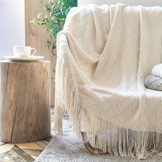 Manta De Punto Para Sofá Y Cama, Cobija Punto Con Borlas Manta De Punto Para Sofá Y Cama, Cobija Punto Con Borlas