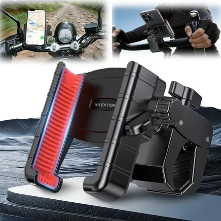 Suporte Celular Moto Bike Guidão Com Trava Alumínio Antivibração Ajustável 360° Não Bloqueia A Câmera Para Scooter Elétrico E Patinete Preto