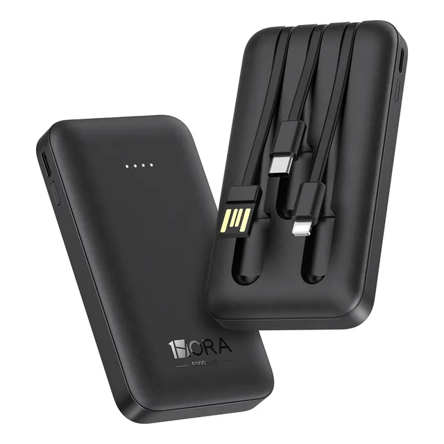 Power Bank Mini Portátil Batería 5000mah Con Built In 3 Cables 1hora Usb C Baterias Para Celular Compatible Con iPhone Samsung Android GAR261