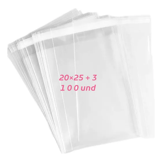 Bolsas De Celofán Autoadhesiva 20 × 25 +3 Cm Paq 100 Und