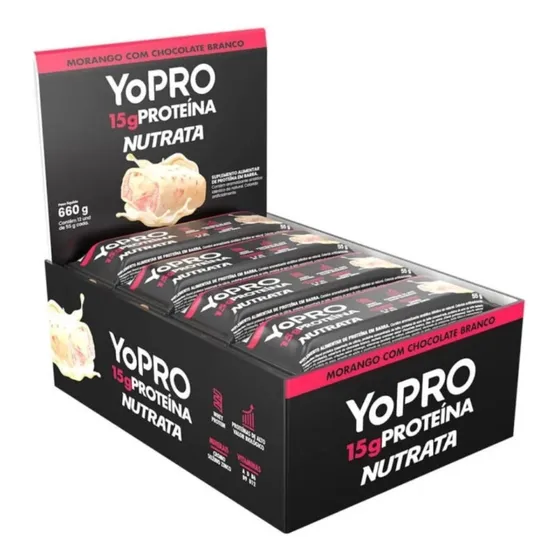 Yopro - 12 Barras 55g Morango Com Chocolate Branco - Nutrata