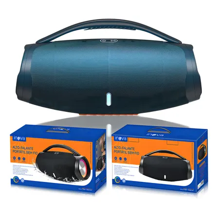 Caixa De Som Bluetooth Inova Md-12257 Portátil Ipx6 40w Com Leds Rgb Azul 127/220v