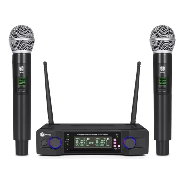 Winmix Micrófono Inalámbrico Profesional Karaoke Kit 2 Canales 2 Micrófonos Color Negro Ideal Para Entretenimiento En Casa, Conciertos, Conferencias, Iglesias