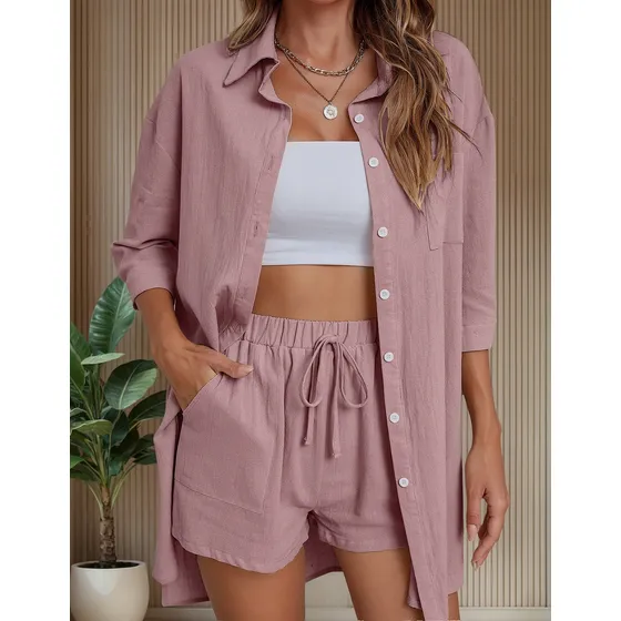 Conjunto De 2 Peças De Camisa E Shorts Feminino