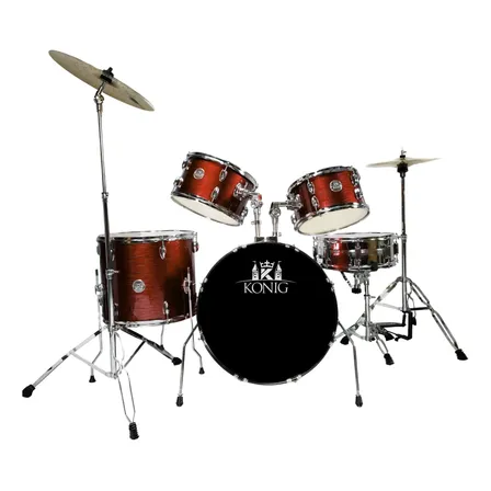Bateria Acústica Completa Konig Bumbo 20 + Pratos E Banco Vermelho