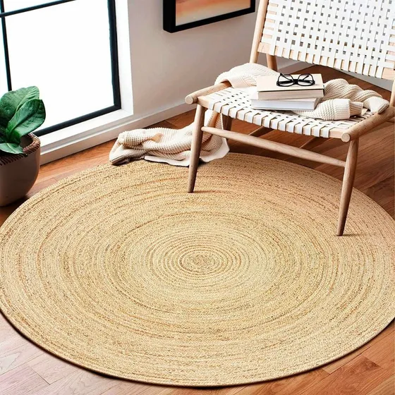 Alfombra Redonda Yute Seagrass Tejido Artesanal Hindú Lcm Ancho 120 cm Color Marrón claro Largo 120 cm