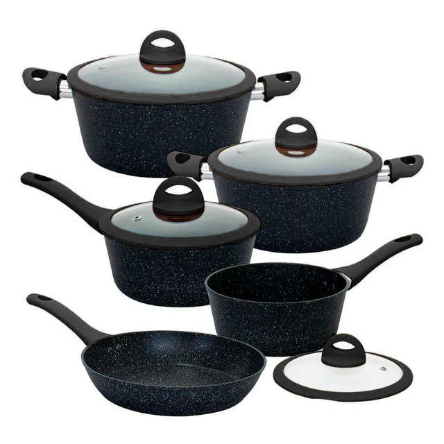 Conjunto De Panelas Antiaderente De Indução Revestimento Cerâmica Viena 5 Peças Preta Casa... Conjunto De Panelas Antiaderente De Indução Revestimento Cerâmica Viena 5 Peças Preta Casa...