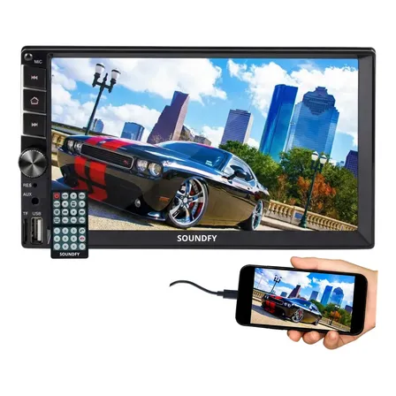 Central Multimídia Universal Mp5 2 Din 7 C/ Espelhamento Via Cabo Mp5 Soundfy Tela Capacitiva Preto