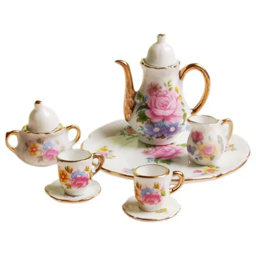 Juego De Tazas For Té Y Café Dollhouse En Miniatura Con Dis