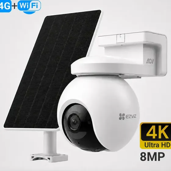 Câmera De Segurança Ezviz Eb8 Pro 4G + Wi-Fi 4k 8MP Com Painel Solar 8w Cartão SD Rotação 360º