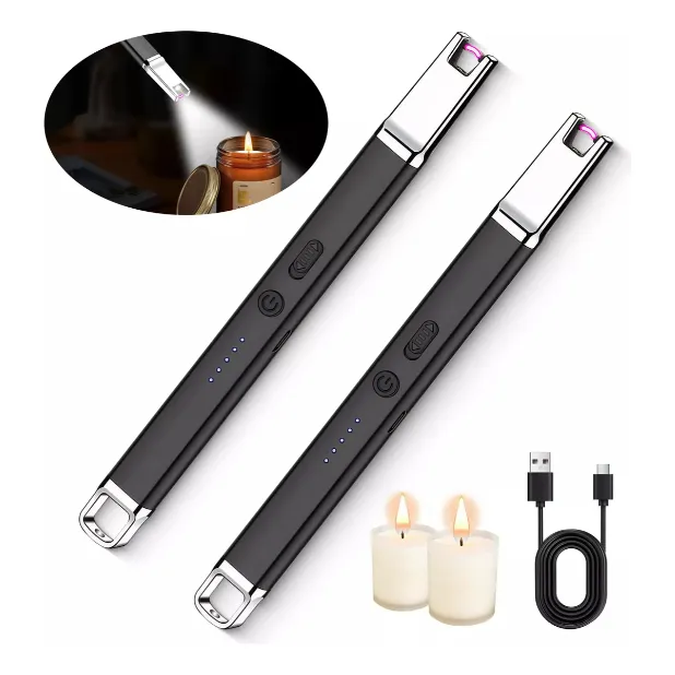 AOLI2 Piezas-NegroEncendedor Eléctrico Recargable Sin Llama, Encendedor de Plasma Seguro y Portátil, Carga USB, Adecuado para Velas, Estufa de Gas, Barbacoa de Camping