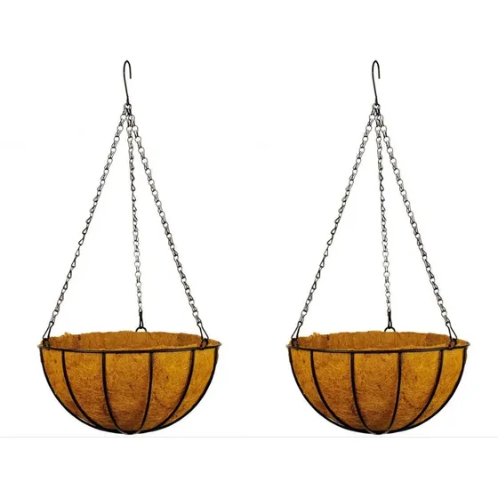 Maceta C/ Fibra De Coco Bowl Colgante C/ Cadena 30 Cm 2 Unid