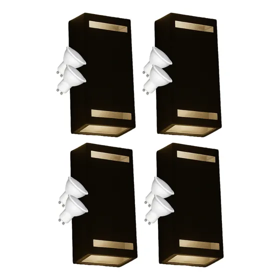 Aplique Pared Exterior Bidireccional Pack X4 + Lamparas Led