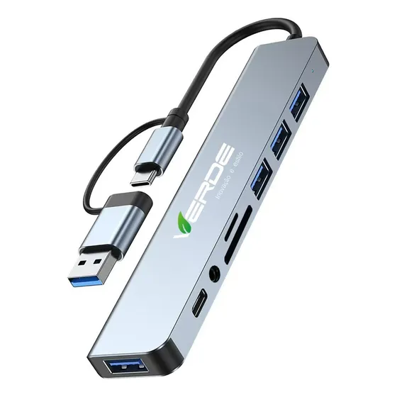 Adaptador Hub Usb-c E 3.0, 8 Em 1 P2 Estéreo Usb Sd Cartões