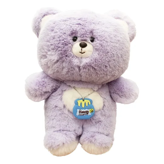 Osito De Peluche Tierno Y Suave Detalle Collar Honey 22cm Color Lila