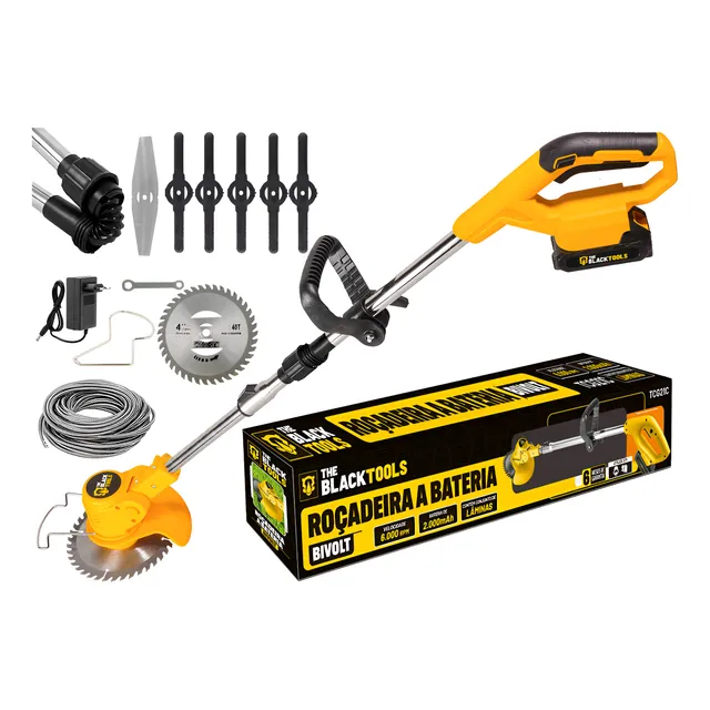 Roçadeira Aparador Grama A Bateria Recarregável 21v 750w Profissional Com Acessórios Tcg21c The Black Tools
