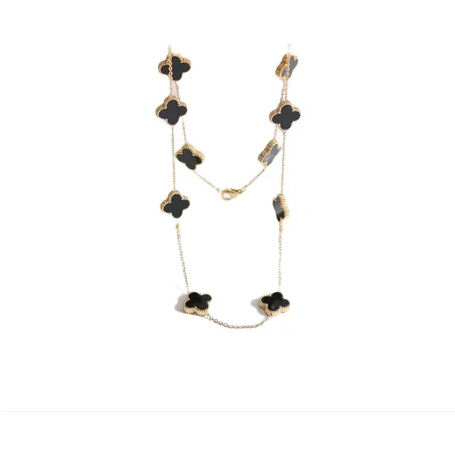 Collar Largo Trebol Cuatro Hojas Color Negro Muy De Moda