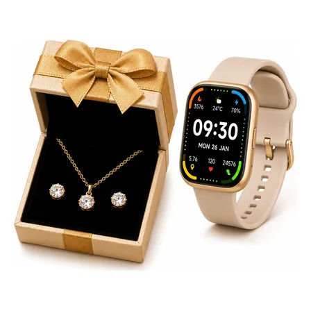 Relógio Smartwatch Feminino Para iPhone E Android + Brinde Dourado Milanês Nude