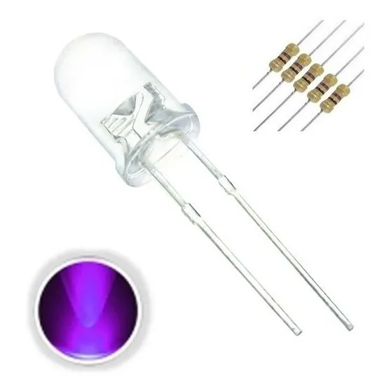 Kit 20 Un Led Ultravioleta Uv Alto Brilho 5mm + Resistor 12v