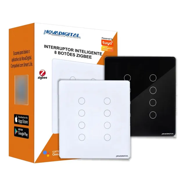 Interruptor Inteligente 8 Botões Zigbee Mesh 4x4 Touch Alexa