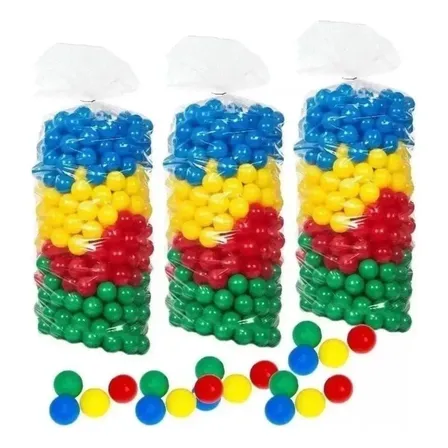 Kit Com 300 Bolinhas 76mm Coloridas Resistentes Ñ Amassa Azul, Amarelo, Vermelho E Verde