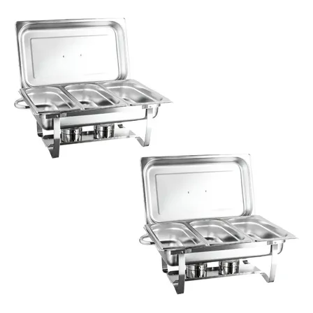 Kit 2 Rechaud Retangular 9l 3 Cubas Banho Maria Gourmet Inox