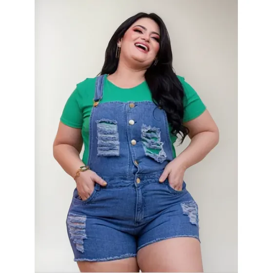 Jardinera  Plus Size Bolsillo Jeans Botones Bloguera