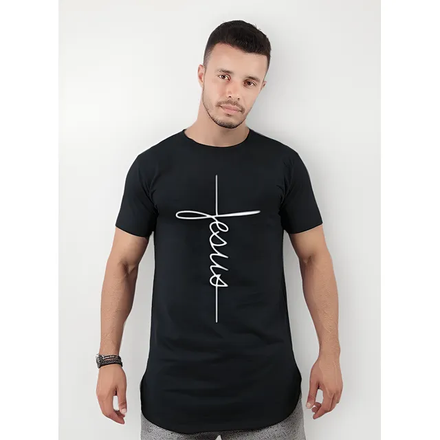 Camiseta Jesus Camisa Longline Masculina Oversized Estampada