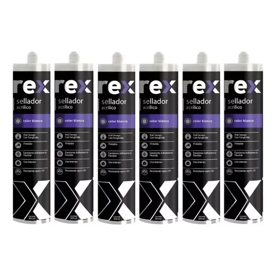 Sellante Acrilico Blanco Rex 300ml Pack 6 Unidades