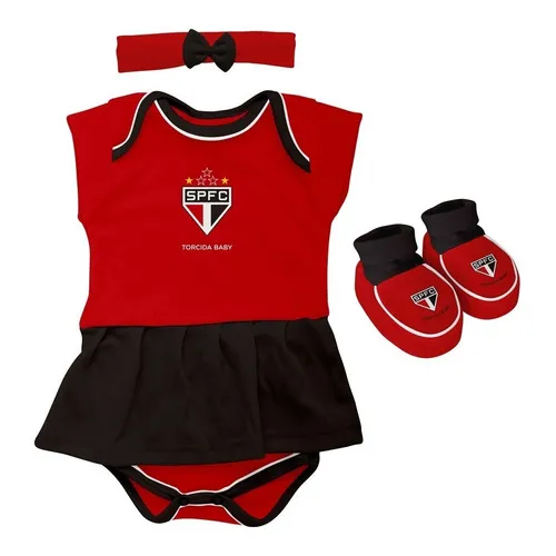 Body Bebe + Pantufa + Lacinho Menina Sao Paulo F. C. Oficial