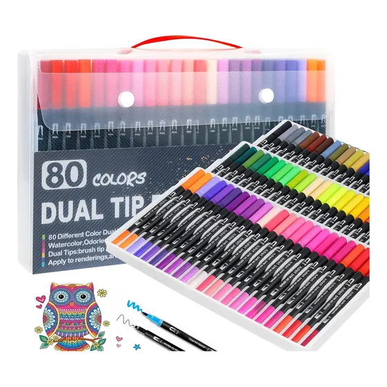 Caneta Brush Pen Duas Pontas Lettering Kit 80 Cores Pincel