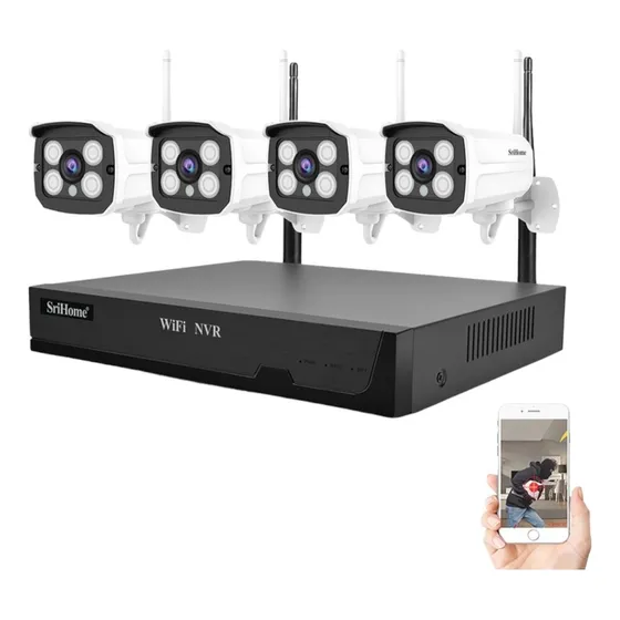 Kit 4 Camaras Dvr Wifi Inalambrico Vision Nocturna Exterior Color Blanco