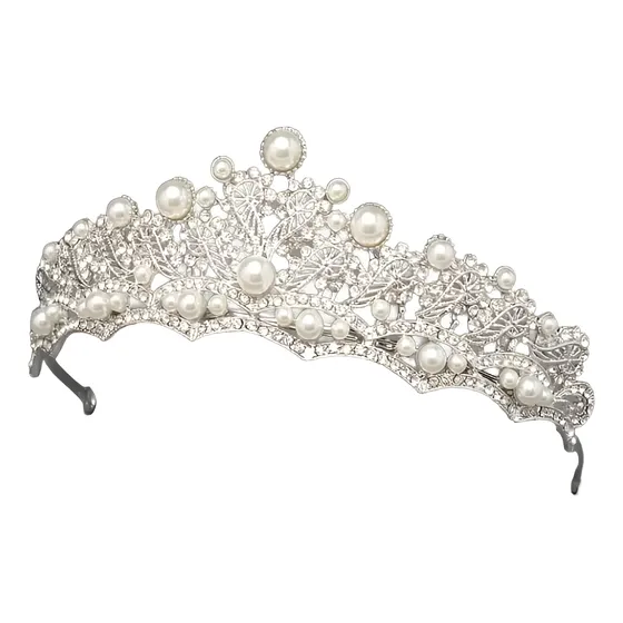 Corona Para Novias O Quinceañeras De Perlas Y Circonias Plateado